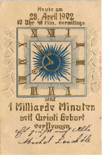 Eine Milliarde Minuten seit Christi Geburt Prägekarte