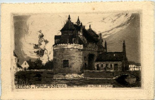 Bruges - Porte d Ostende - Radierung