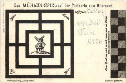 Mühlen Spiel auf der Postkarte