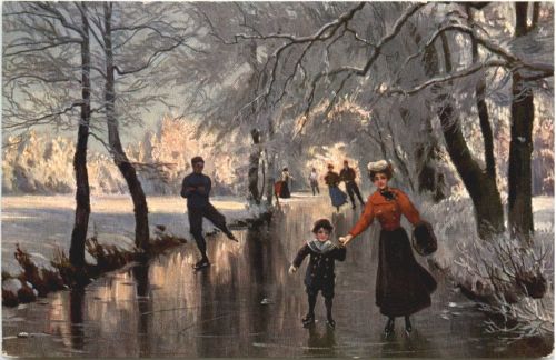 Künstler Ak - Eislaufen