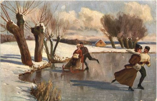 Künstler Ak - Eislaufen