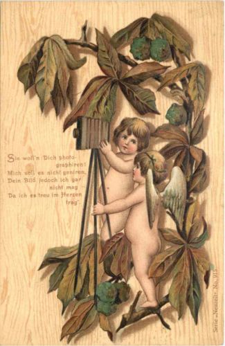 Engel mit Photoapparat - Prägekarte