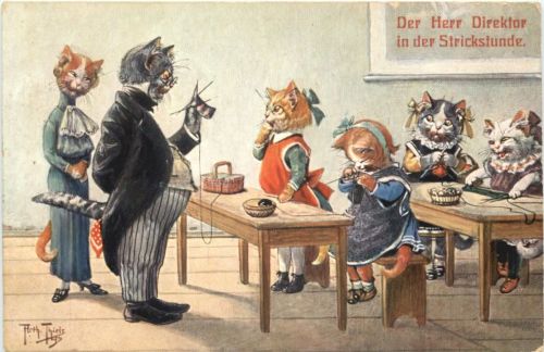 Künstler AK Arthur Thiele - Der Herr Direktor in der Strickstunde
