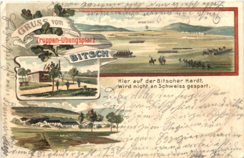 Gruss vom Truppenübungsplatz Bitsch - Litho