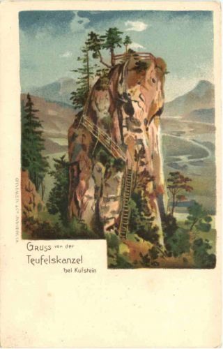 Gruss von der Teufelskanzel bei Kufstein - Litho