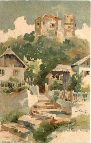 Ruine Greifenstein - Litho - Künstler J. König
