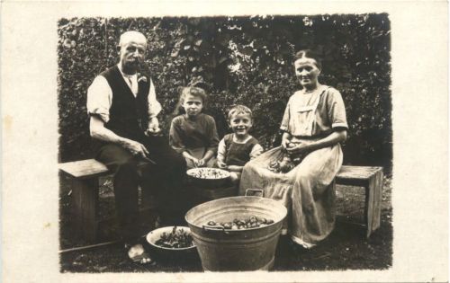 Familie schneidet Äpfel