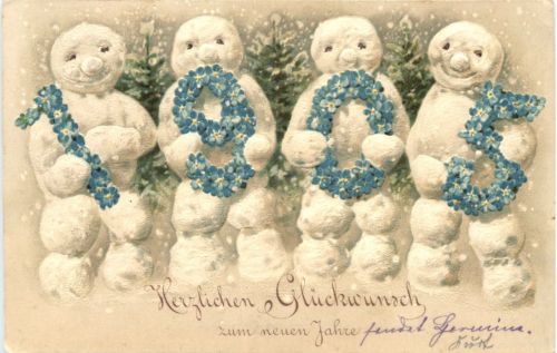 Jahreszahl 1905 - Schneemann Prägekarte