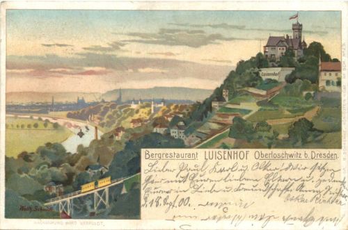 Oberloschwitz bei Dresden - Bergrestaurant Luisenhof - Litho