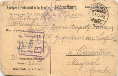 Quedlinburg - Kriegsgefangnen Feldpost