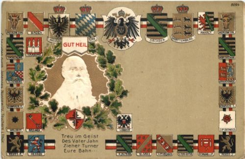 Gut Heil - Vater Jahn - Prägekarte Litho