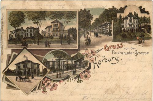 Harburg - Gruss von der Buxtehuder Strasse - Litho
