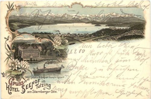 Gruss vom Hotel Seehof in Tutzing - Litho