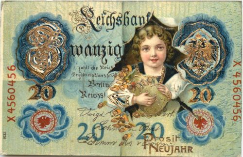 Geld auf Ansichtskarte