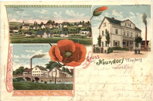 Gruss aus Naundorf bei Freiberg - Litho