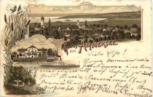 Gruss aus Hersching am Ammersee - Litho