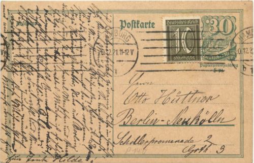 Ganzsache 1921 - Hamburgrlin