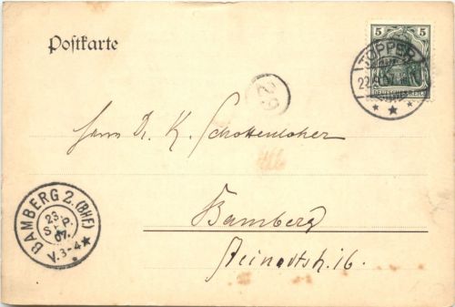 Ganzsache gelaufen in Topper 1907