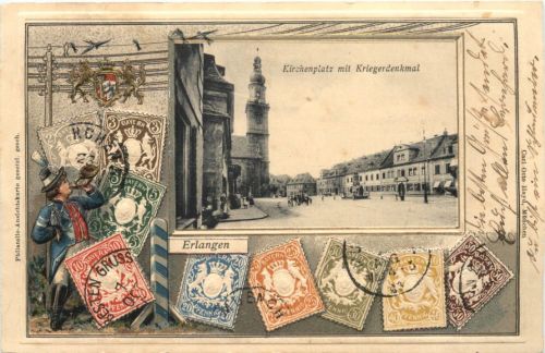 Erlangen - Kirchenplatz - Briefmarken - Prägekarte Litho