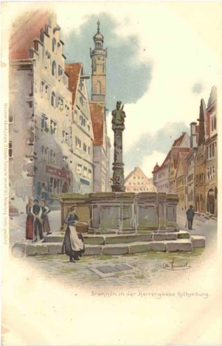 Rothenburg - Brunnen in der Herrengasse - Litho