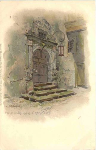 Rothenburg - Portal im Rathaus - Litho