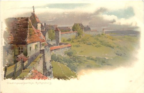 Rothenburg - Stadtmauerparthie - Litho