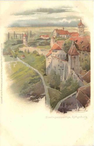 Rothenburg - Stadtmauerparthie - Litho