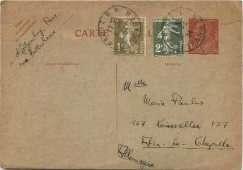 Ganzsache Frankreich 1934
