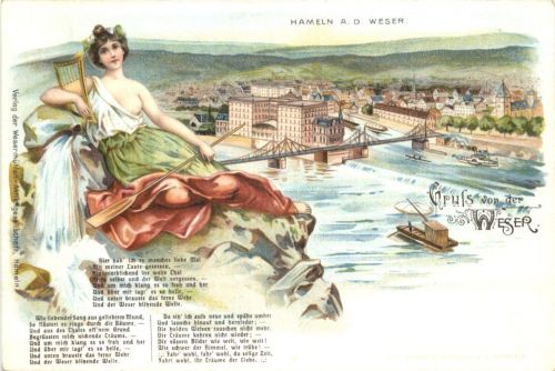 Hameln - Gruss von der Weser - Litho