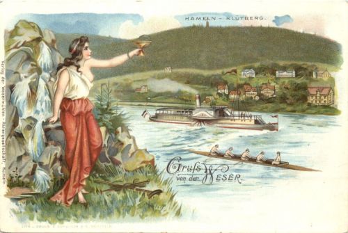 Hameln - Gruss von der Weser - Litho