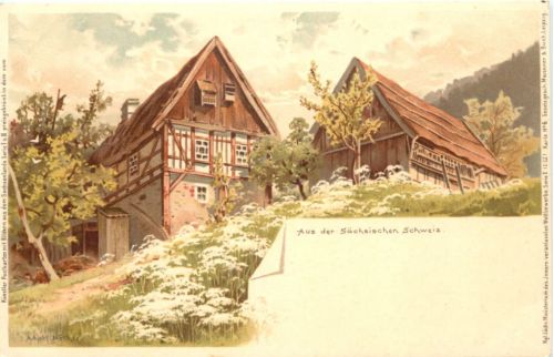 Aus der Sächsischen Schweiz - Litho - Künstler Ak Adolf Nöther
