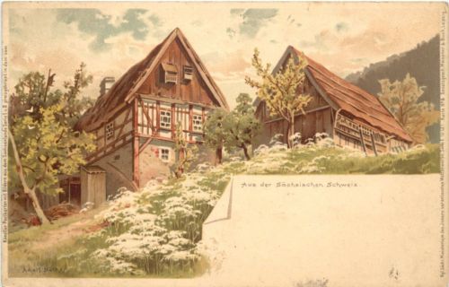 Aus der Sächsischen Schweiz - Litho - Künstler Ak Adolf Nöther
