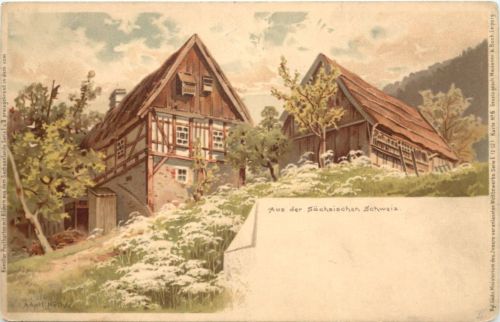 Aus der Sächsischen Schweiz - Litho - Künstler Ak Adolf Nöther