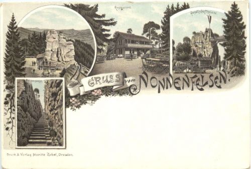 Gruss vom Nonnefelsen - Litho - Jonsdorf