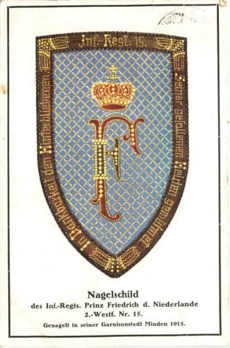 NAgelschild des Inf-Rgts Prinz Friedrich d. Niederlande - Minden - Feldpost