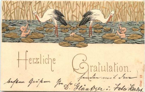 Geburt - Storch - Prägekarte