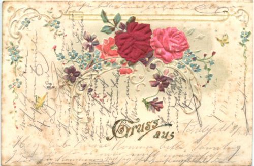 Gruss aus - Blumen - Prägekarte