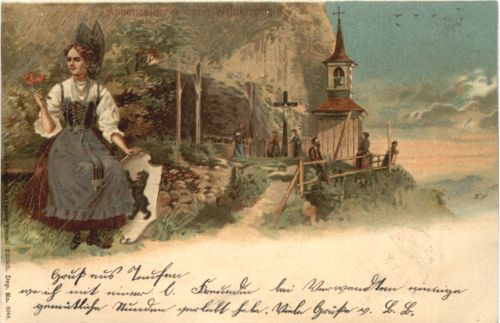 Appenzellerin am Wildkirchlein - Litho