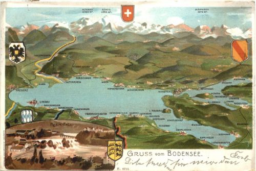 Gruss vom Bodensee - Rheinfall - Litho