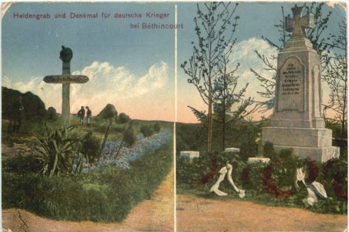 Heldengrab und Denkmal für deutsche Krieger in Bethincourt - Feldpost