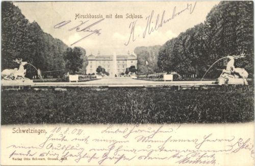 Schwetzingen, Hirschbassin mit dem Schloss