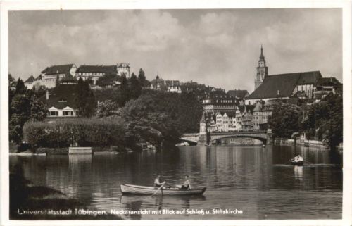 Tübingen, Neckaransicht mit Blick auf Schloss und Stiftskirche