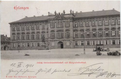 Erlangen Schloß (Universitätsbibliothek) und Margrfendenkmal,