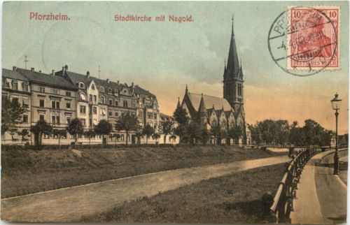 Pforzheim Stadtkirche mit Nagold.