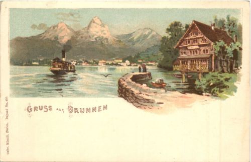 Gruss aus Brunnen - Litho
