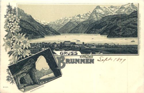 Gruss aus Brunnen - Litho
