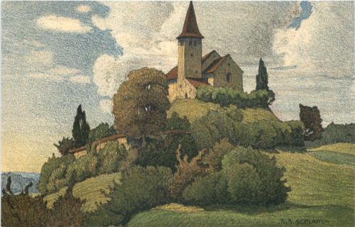 Alte Kirche in Büsingen - Künstler AK E. Schlatter