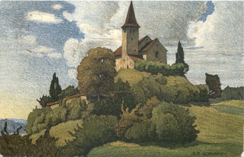 Alte Kirche in Büsingen - Künstler AK E. Schlatter