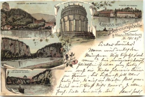 Kelheim - Gruss von der Befreiungshalle - Litho