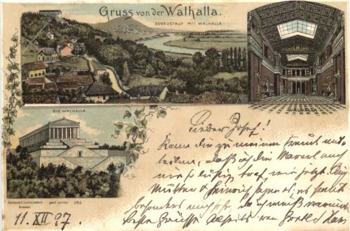 Regensburg - Gruss von der Walhalla - Litho